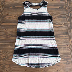 Vans Striped Tank Top Womens S Black White V Neck Cutout Back Casual